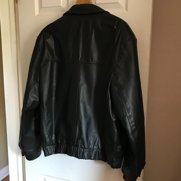 London Fog Mens Black Leather Bomber Jacket LG Vintage - Picture 6 of 12